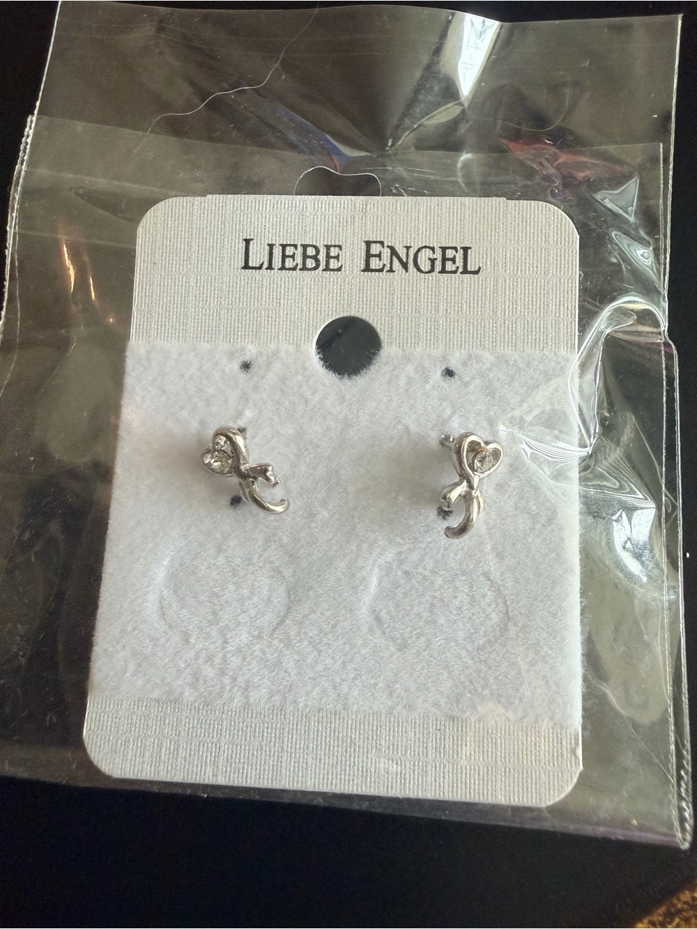 Silver Heart Ribbon Stud Earrings - Silver
